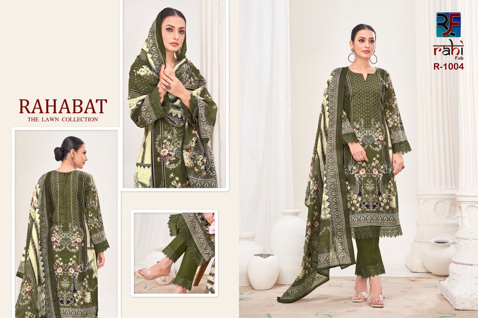 Rahabat Vol 1 By Rahi Karachi Giza Lawn Printed Dress Material Suppliers In India